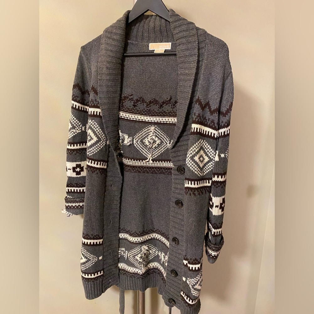 Michael Kors Grey Print Classic Sweater, Cardigan - Picture 4 of 7